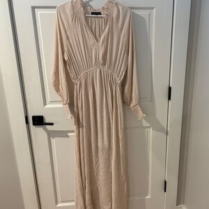 Smocked Yoke V-Neck Maxi Dress in Light Blush